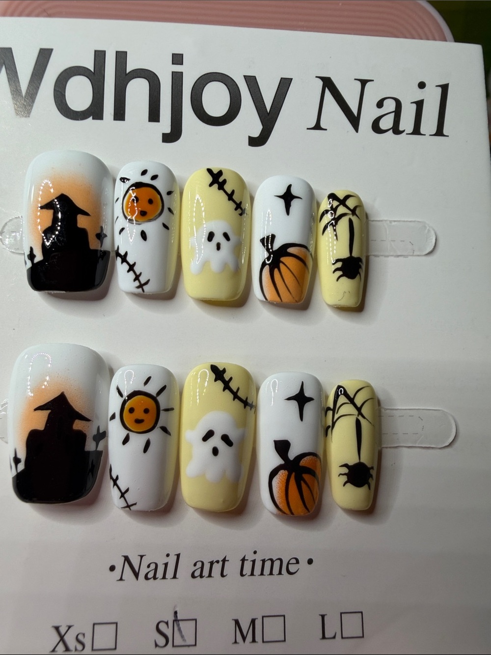 Halloween Ghost & Pumpkin Press-On Nails in Yellow and White